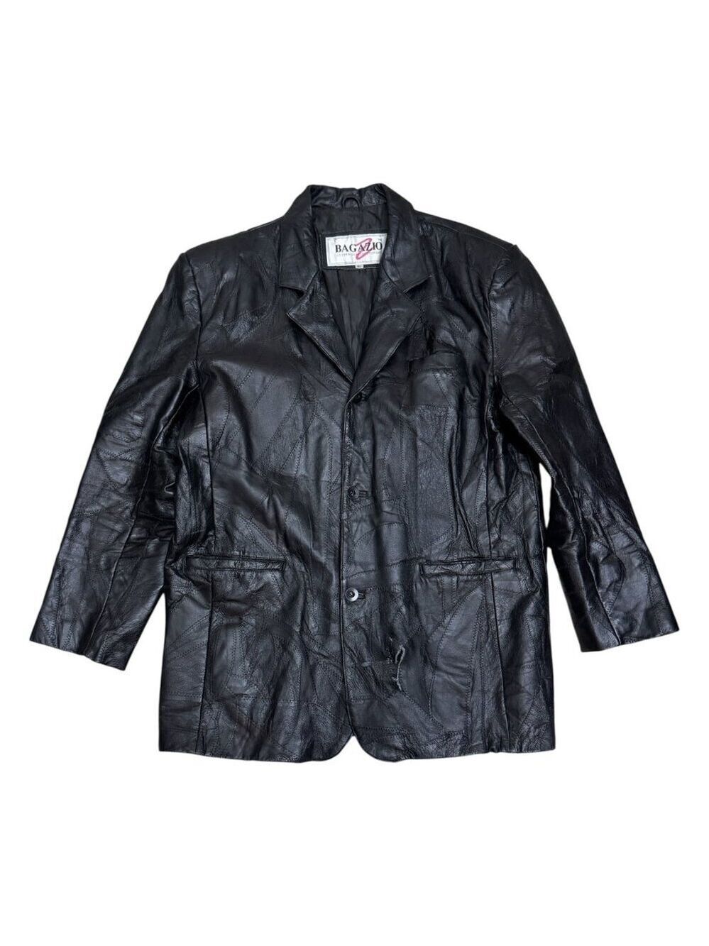 BAGAZIO Vintage Cross Stitch Genuine Leather Casual Jacket Coat Mens XL
